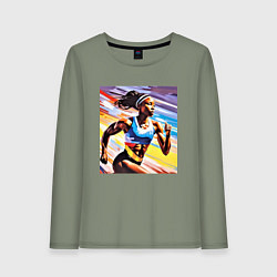 Лонгслив хлопковый женский Девушка спринтер, цвет: авокадо