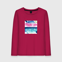 Лонгслив хлопковый женский Абстрактное море закат рассвет, цвет: маджента