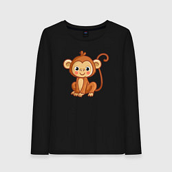 Лонгслив хлопковый женский Милая мартышка, цвет: черный