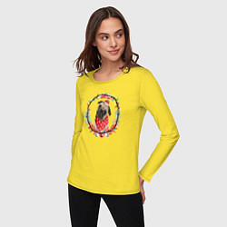 Лонгслив хлопковый женский Мопс в гирлянде, цвет: желтый — фото 2