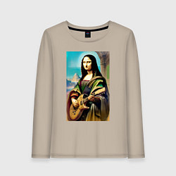 Лонгслив хлопковый женский Мона Лиза лабает на гитаре, цвет: миндальный
