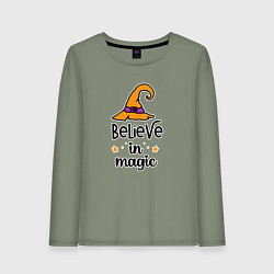 Лонгслив хлопковый женский Believe in magic ведьмина шляпа хэллоуин, цвет: авокадо