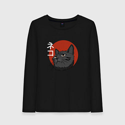 Лонгслив хлопковый женский Китайский кот, цвет: черный