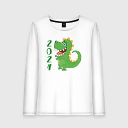 Лонгслив хлопковый женский Дракон зеленый 2024, цвет: белый