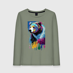Лонгслив хлопковый женский Color bear - painting - neural network, цвет: авокадо