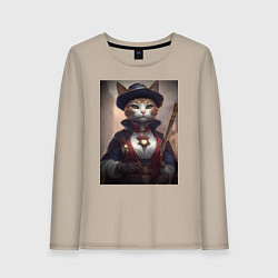 Лонгслив хлопковый женский Элегантная кошка самурай, цвет: миндальный