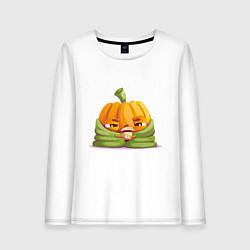 Лонгслив хлопковый женский Грустная тыква, цвет: белый
