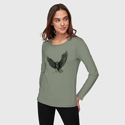 Лонгслив хлопковый женский Орёл машет крыльями, цвет: авокадо — фото 2