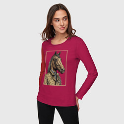 Лонгслив хлопковый женский Конь в бежевом пальто, цвет: маджента — фото 2