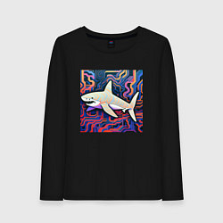 Лонгслив хлопковый женский Акула абстракция, цвет: черный