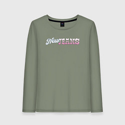Лонгслив хлопковый женский Newjeans logo, цвет: авокадо