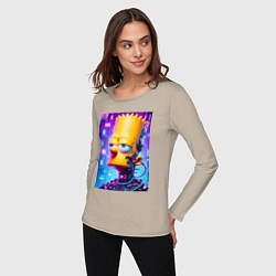 Лонгслив хлопковый женский Cyber Bart Simpson - ai art, цвет: миндальный — фото 2