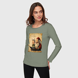 Лонгслив хлопковый женский Санта и Эльф, цвет: авокадо — фото 2