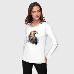 Лонгслив хлопковый женский Акварельный орел в брызгах краски, цвет: белый — фото 2
