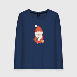 Лонгслив хлопковый женский Дед Мороз с ёлкой и подарками, цвет: тёмно-синий