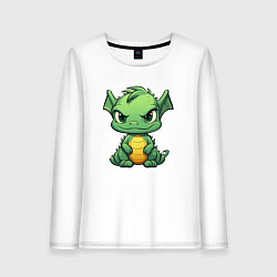 Лонгслив хлопковый женский Добрый дракон 2024 новый год, цвет: белый