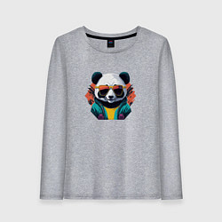 Лонгслив хлопковый женский Стильная панда в очках, цвет: меланж