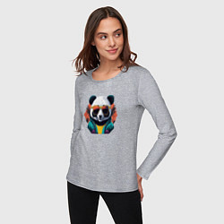 Лонгслив хлопковый женский Стильная панда в очках, цвет: меланж — фото 2