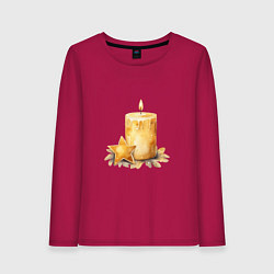 Лонгслив хлопковый женский Праздничная свеча, цвет: маджента