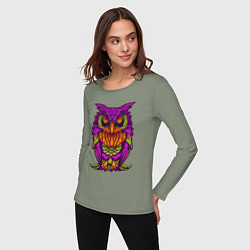 Лонгслив хлопковый женский Purple owl, цвет: авокадо — фото 2