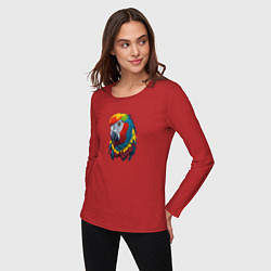 Лонгслив хлопковый женский Красочный попугай в ярких перьях, цвет: красный — фото 2