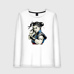 Лонгслив хлопковый женский Уличный боец, цвет: белый