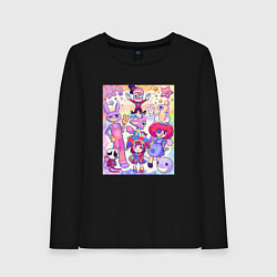 Лонгслив хлопковый женский The amazing digital circus together, цвет: черный