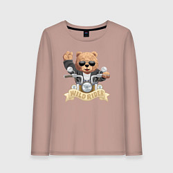 Лонгслив хлопковый женский Плюшевый медвежонок байкер, цвет: пыльно-розовый