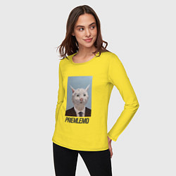 Лонгслив хлопковый женский Приемлемо - кот мем в живописи, цвет: желтый — фото 2