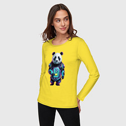 Лонгслив хлопковый женский Крутой кибер панда, цвет: желтый — фото 2