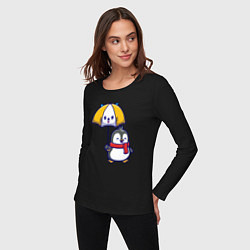 Лонгслив хлопковый женский Пингвинчик под зонтом, цвет: черный — фото 2