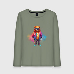 Лонгслив хлопковый женский Модный медведь, цвет: авокадо