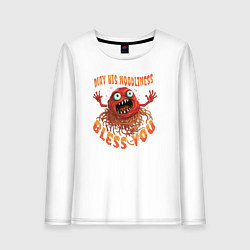 Лонгслив хлопковый женский May his noodliness bless you - monster, цвет: белый