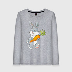 Лонгслив хлопковый женский Мультяшный заяц с морковкой, цвет: меланж