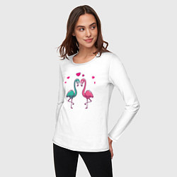 Лонгслив хлопковый женский Flamingo love, цвет: белый — фото 2