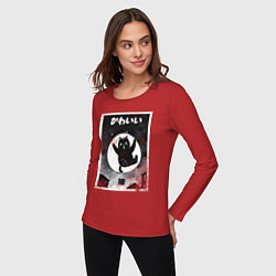 Лонгслив хлопковый женский Moмo - кот прыжке, цвет: красный — фото 2