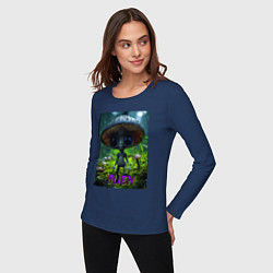 Лонгслив хлопковый женский Серый инопланетянин, цвет: тёмно-синий — фото 2