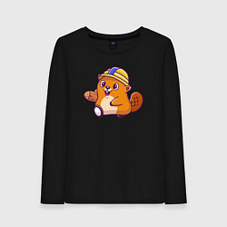 Лонгслив хлопковый женский Строитель бобёр, цвет: черный