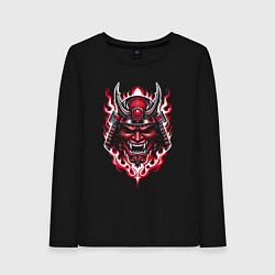 Лонгслив хлопковый женский Samurai mask demon, цвет: черный
