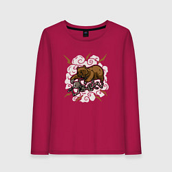 Лонгслив хлопковый женский Скелет против медведя, цвет: маджента