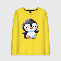 Лонгслив хлопковый женский Маленький радостный пингвинчик, цвет: желтый