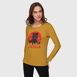 Лонгслив хлопковый женский Catzilla, цвет: горчичный — фото 2