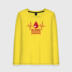 Лонгслив хлопковый женский Донорство крови, цвет: желтый