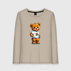 Лонгслив хлопковый женский Медвежонок в футболке, цвет: миндальный