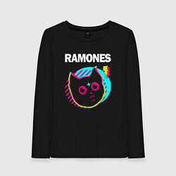 Лонгслив хлопковый женский Ramones rock star cat, цвет: черный