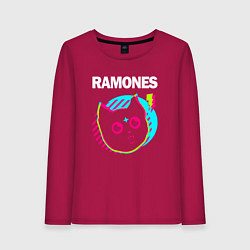 Лонгслив хлопковый женский Ramones rock star cat, цвет: маджента