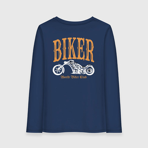 Женский лонгслив Байкер медведь на мотоцикле / Тёмно-синий – фото 2