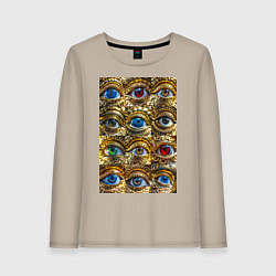 Женский лонгслив Глаза разноцветные из золота в стиле стимпанк