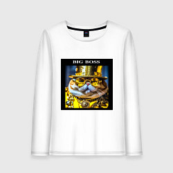 Лонгслив хлопковый женский Рыжий кот барон в стиле стимпанк: big boss, цвет: белый