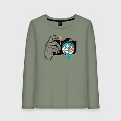 Лонгслив хлопковый женский Фотограф на природе, цвет: авокадо